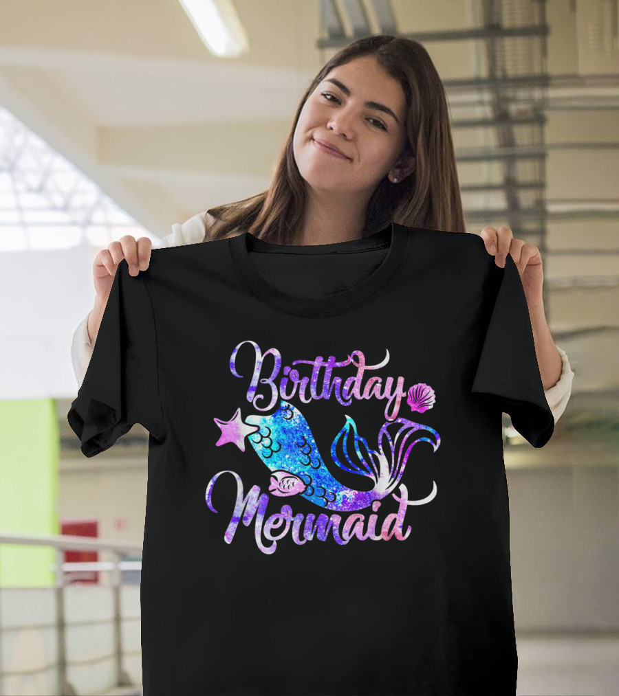 Birthday Mermaid Starfish Shells Ocean T-Shirt