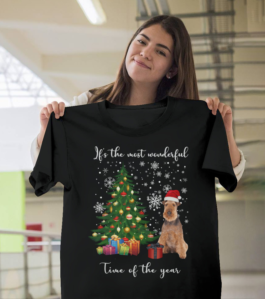 If's the Most Wonderful Time of the Year Airedale Terrier Christmas Tree Snowflakes Presents T-Shirt
