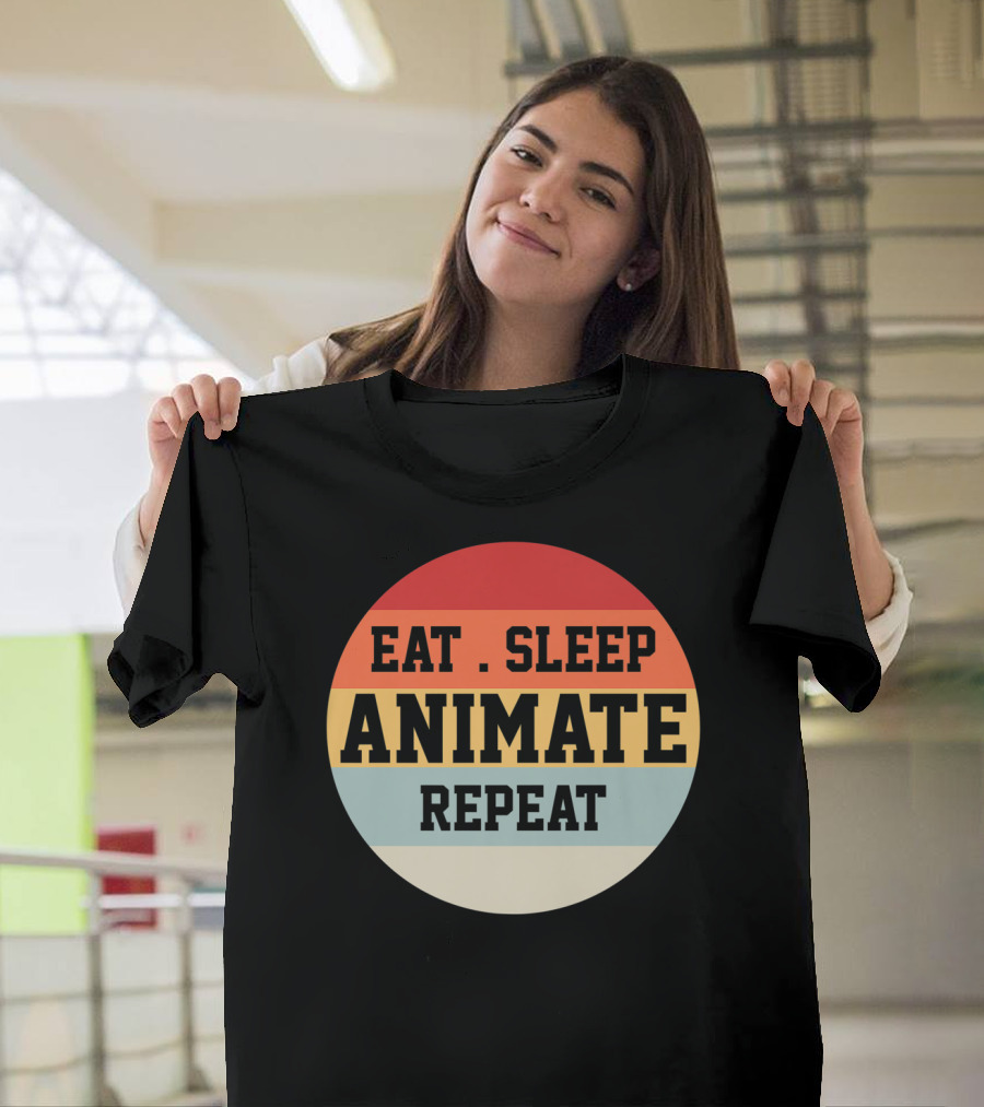 Eat Sleep Animate Repeat Retro Circle T-Shirt