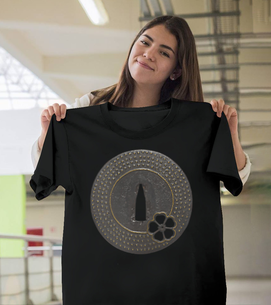Cherry Blossom Themed Tsuba Zip Flower Motif Display T-Shirt