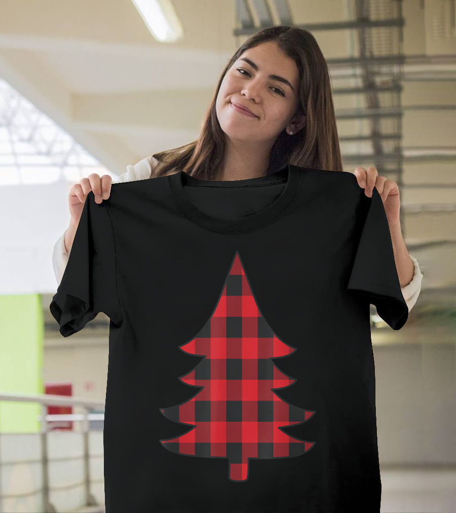 Cute Merry Christmas Tree Red Buffalo Plaid Holiday T-Shirt