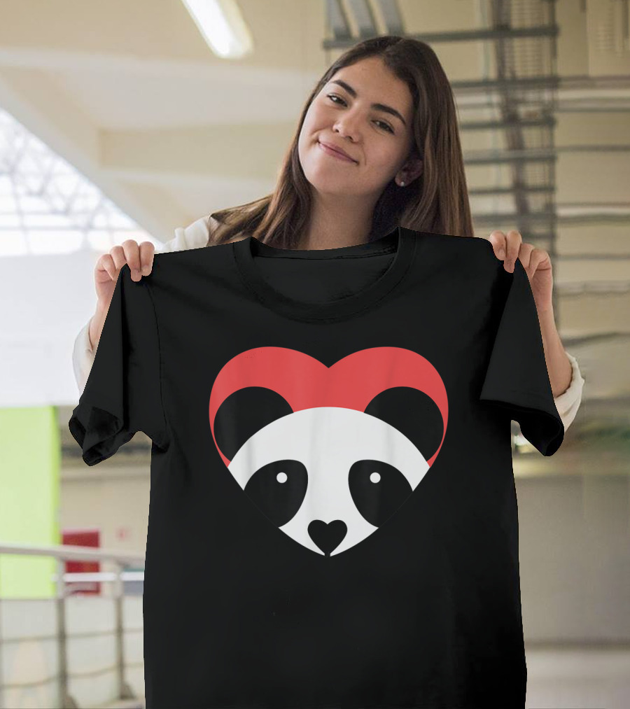I Heart Pandas Cute Panda Face Inside Red Heart T-Shirt