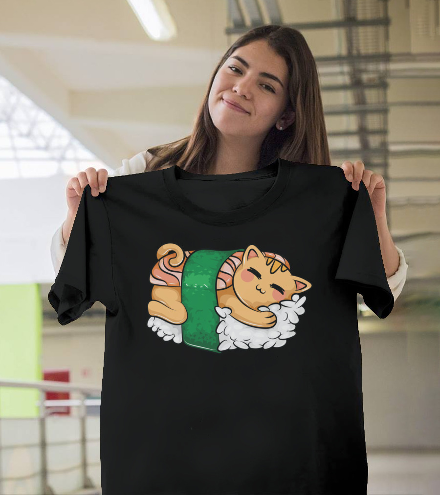 Silly Cool Japan Kitty Sushi Sashimi Cat T-Shirt