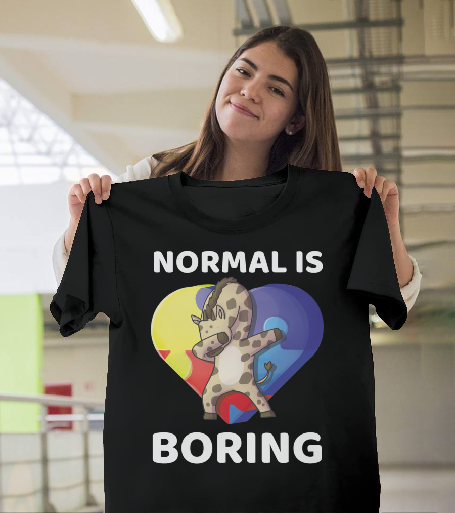 Normal Is Boring Autism Awareness Giraffe Dancing in Heart Puzzle T-Shirt
