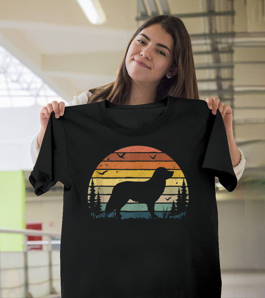 Nova Scotia Duck Tolling Retriever Sunset Silhouette Retro Forest Scene T-Shirt