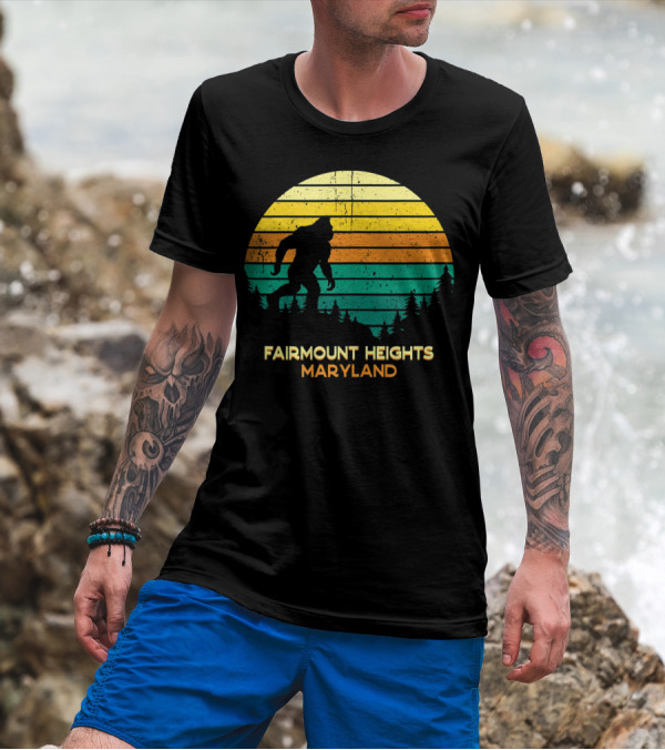 Fairmount Heights Maryland Retro Bigfoot Silhouette Sunset Forest T-Shirt