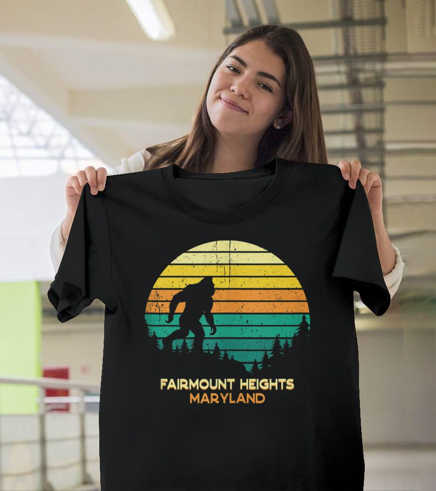 Fairmount Heights Maryland Retro Bigfoot Silhouette Sunset Forest T-Shirt