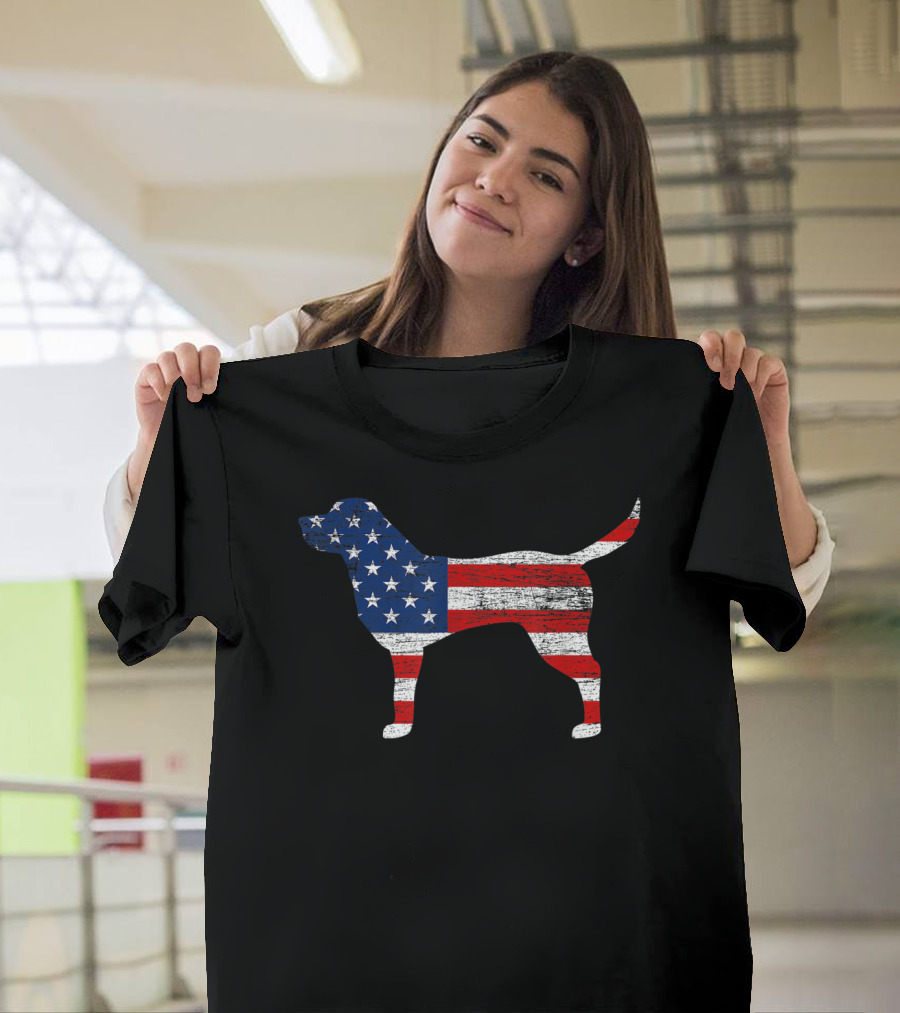 Labrador Retriever Silhouette with American Flag T-Shirt