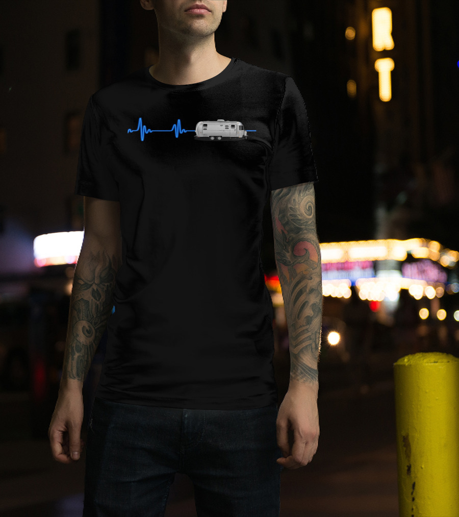 Airstream With Blue Neon Heartbeat T-Shirt