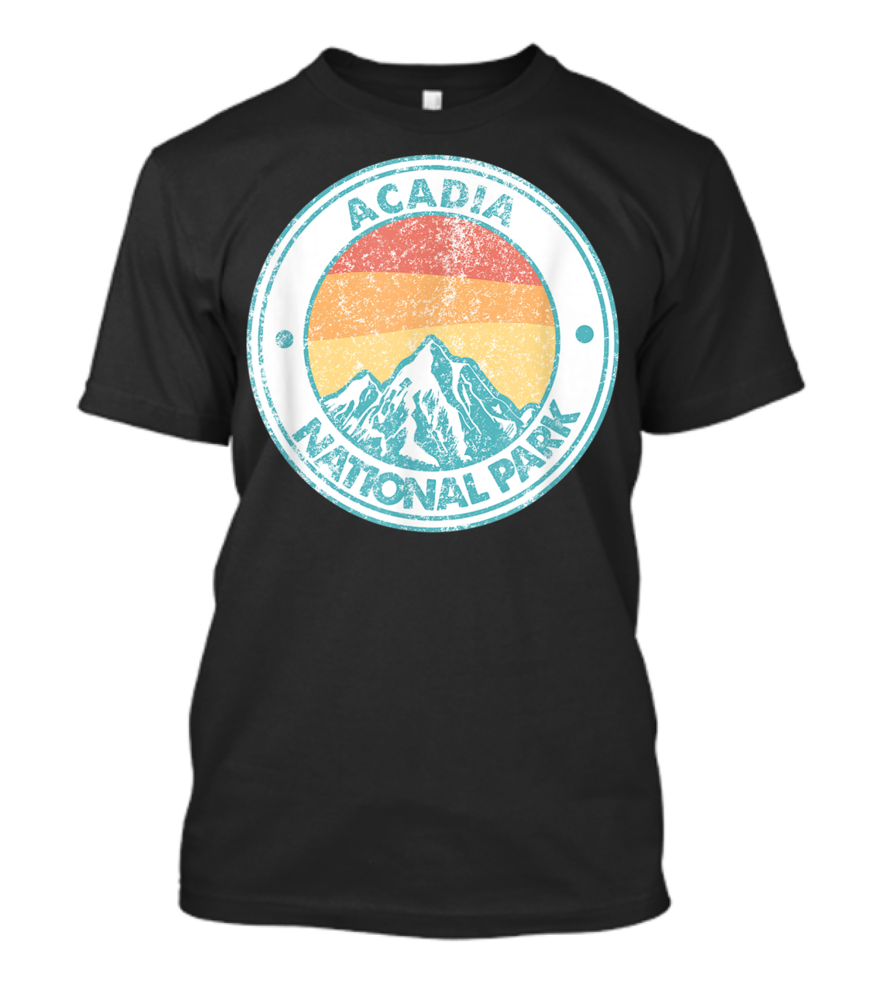 Acadia National Park Vintage Mountain Sunset Circle Badge T-Shirt