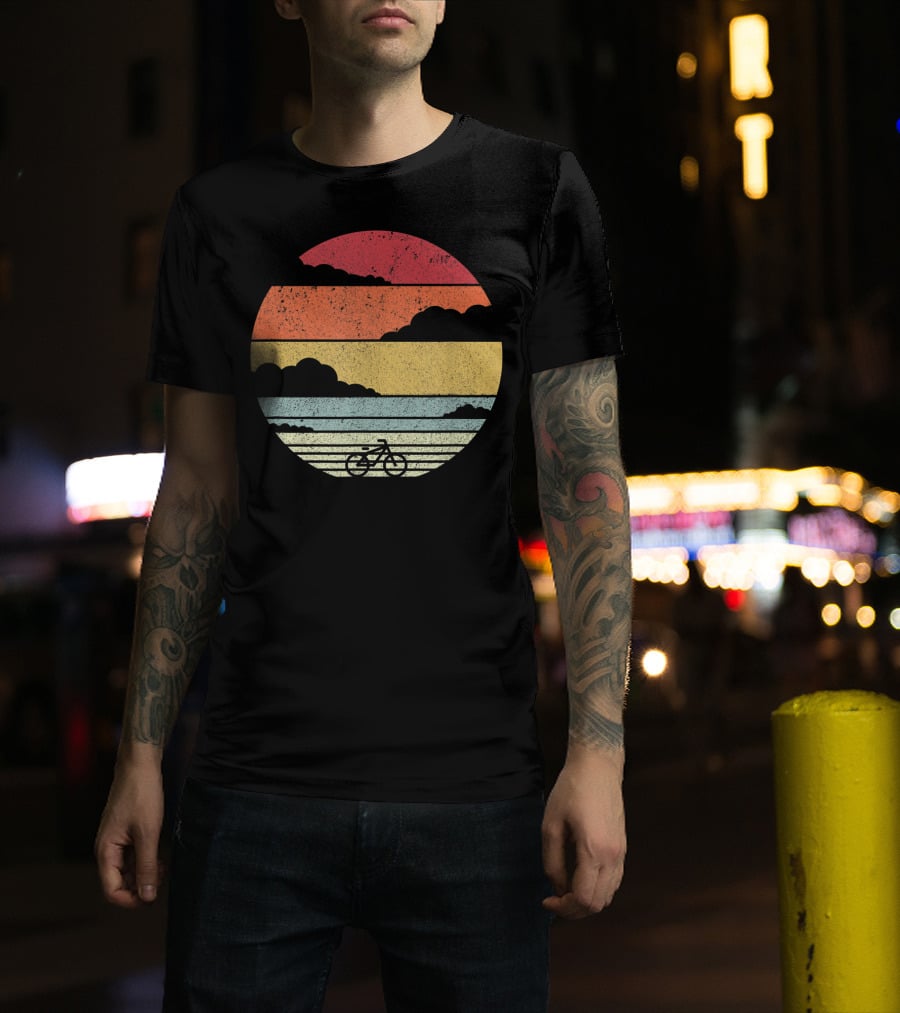 Retro Sunset Bicycle Ride With Stripes T-Shirt