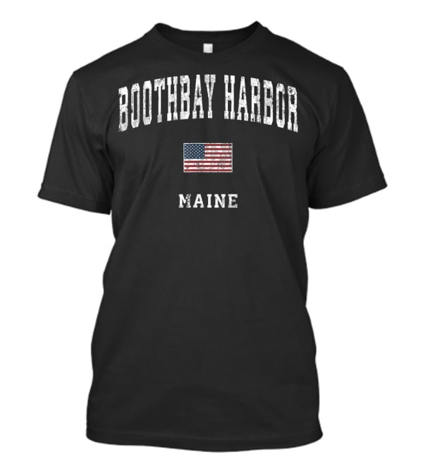 Boothbay Harbor Maine Vintage American Flag T-Shirt