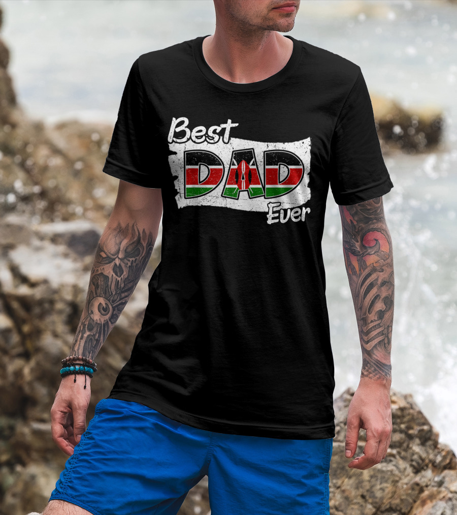 Best Dad Ever Kenyan Flag Map T-Shirt