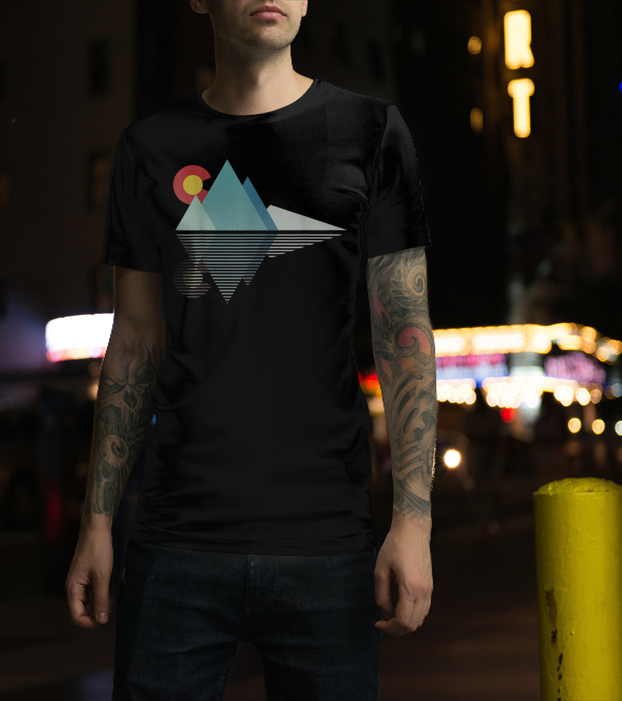 Colorado Flag Geometric Mountain Reflection T-Shirt