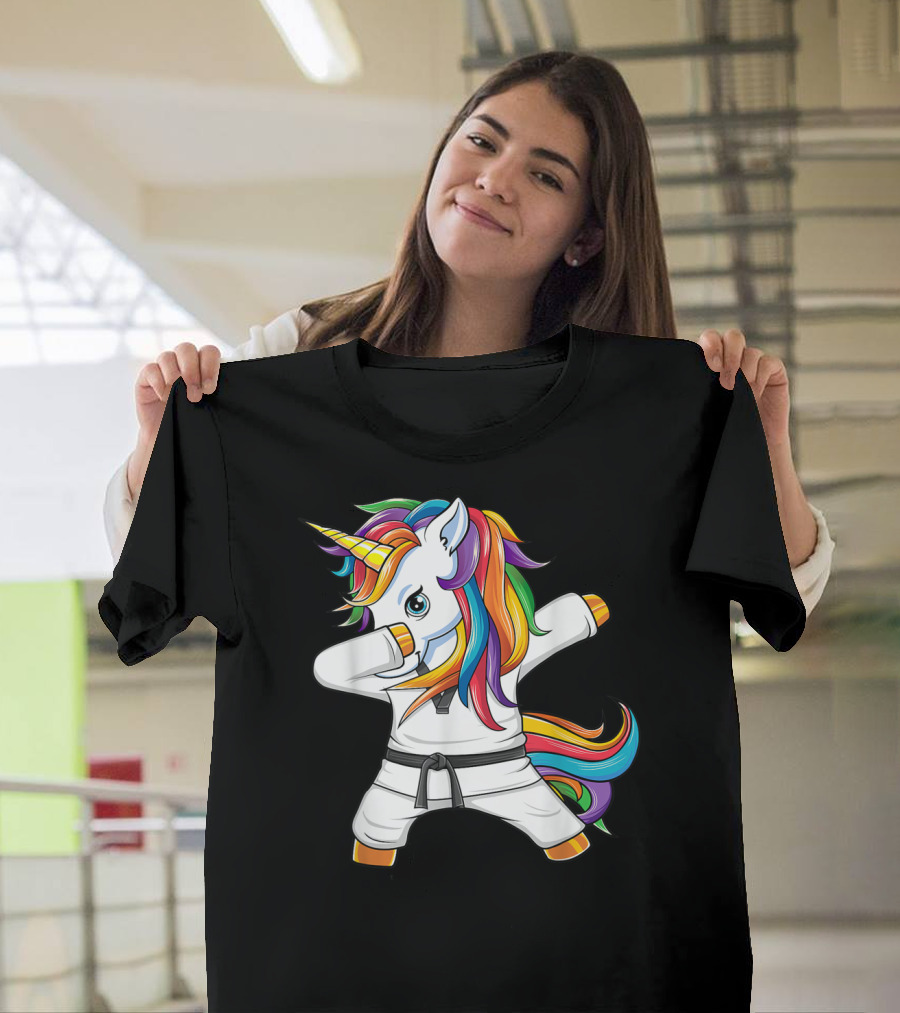 Dabbing Unicorn Karate Taekwondo Kids Girl Rainbow Martial Arts T-Shirt