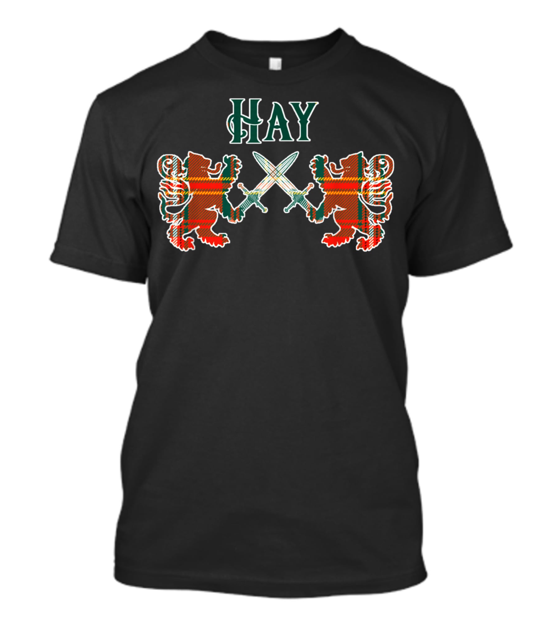 Clan Hay Scottish Family Tartan Lions With Swords T-Shirt