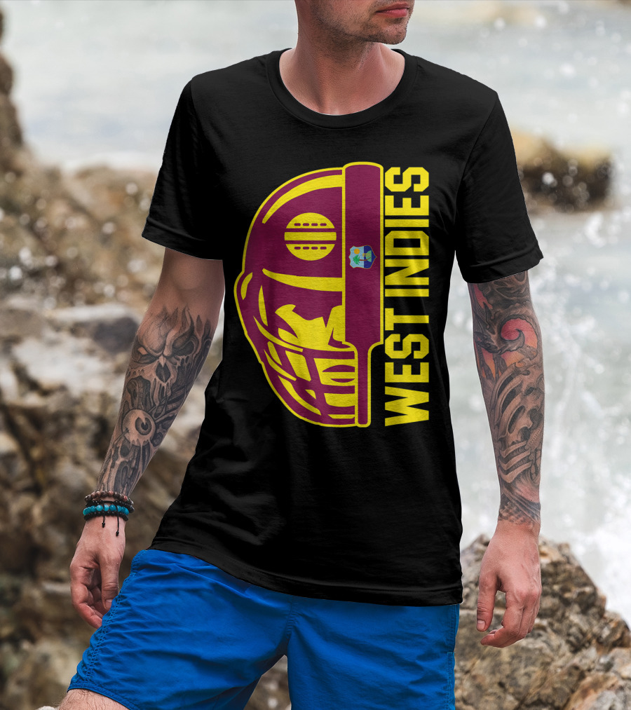 West Indies Cricket Fan Helmet Emblem With Ball And Bat T-Shirt