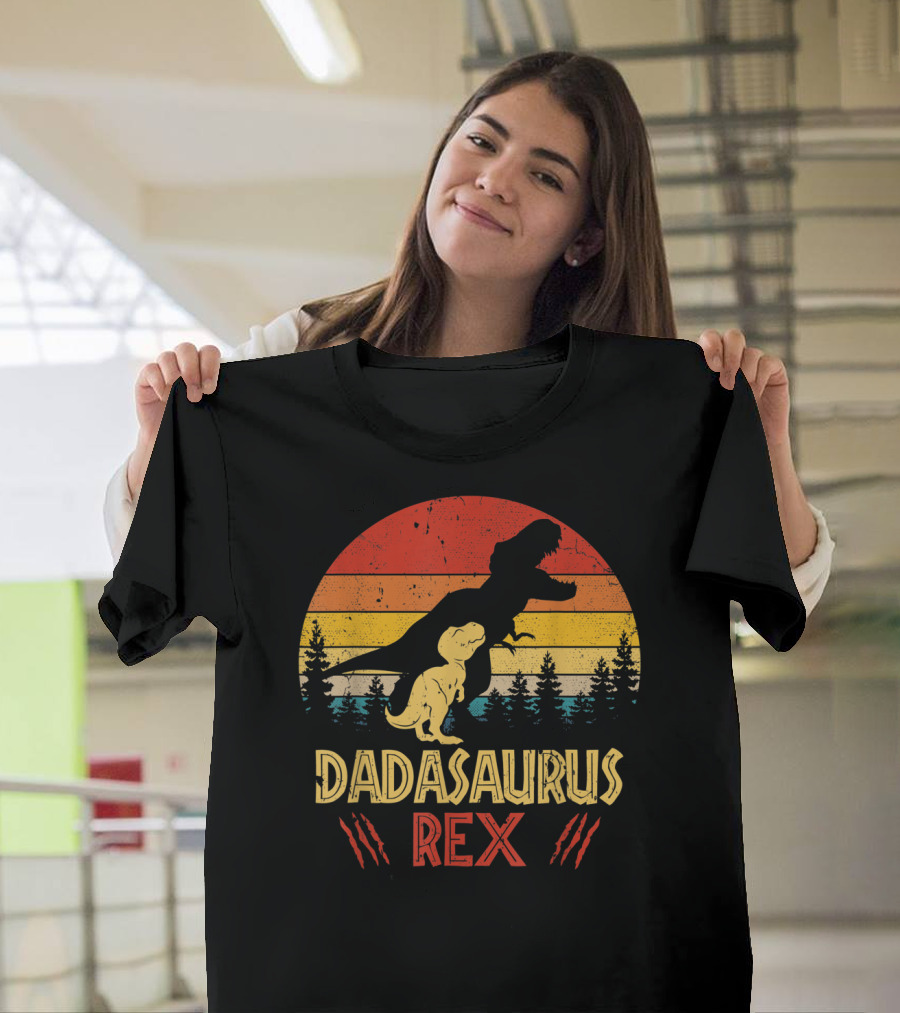Dadasaurus Rex Dinosaur Retro Sunset Forest T-Shirt