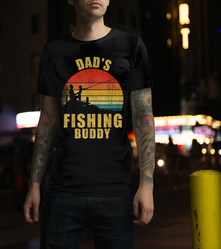 Dad's Fishing Buddy Sunset Retro T-Shirt