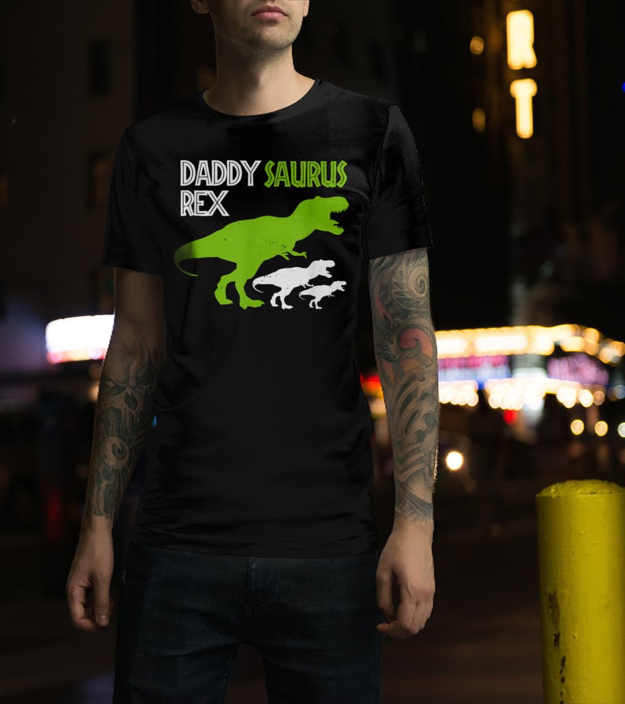 Funny Father's Day Daddysaurus Rex Dinosaur Dad And Kids T-Rex T-Shirt