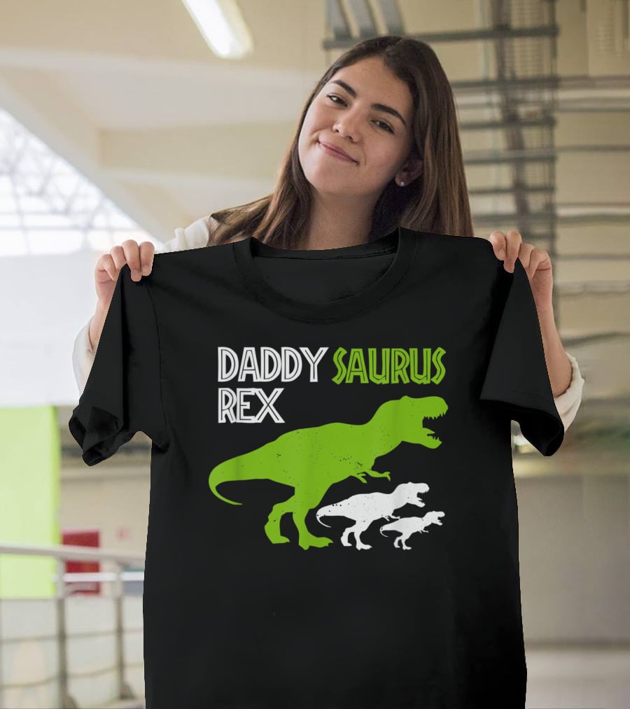 Funny Father's Day Daddysaurus Rex Dinosaur Dad And Kids T-Rex T-Shirt