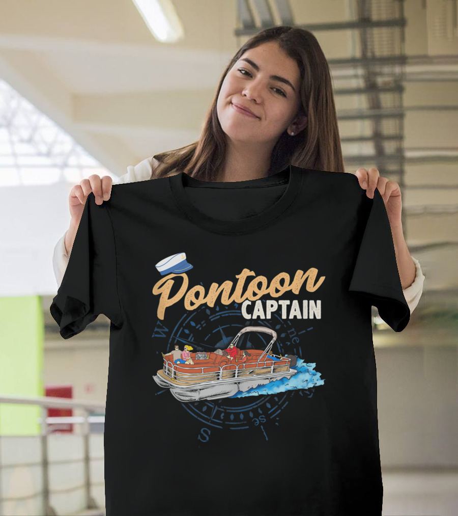 Pontoon Captain Funny Boating with Compass and Hat T-Shirt
