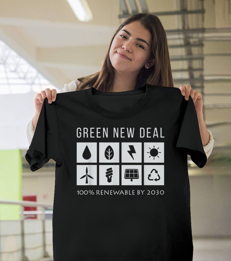 Green New Deal 100% Renewable by 2030 Climate Change Activism Icons T-Shirt