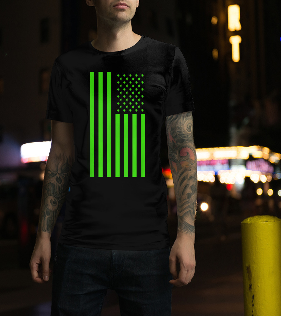 Green Banner USA Neon American Flag T-Shirt