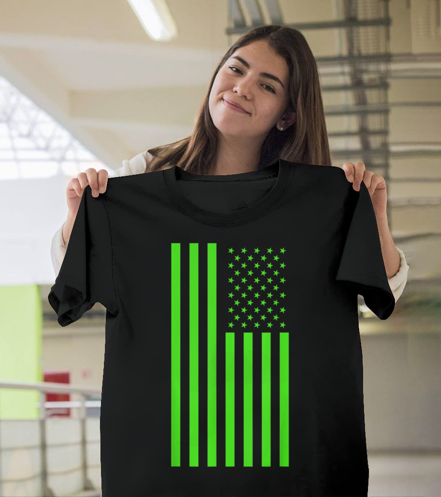 Green Banner USA Neon American Flag T-Shirt
