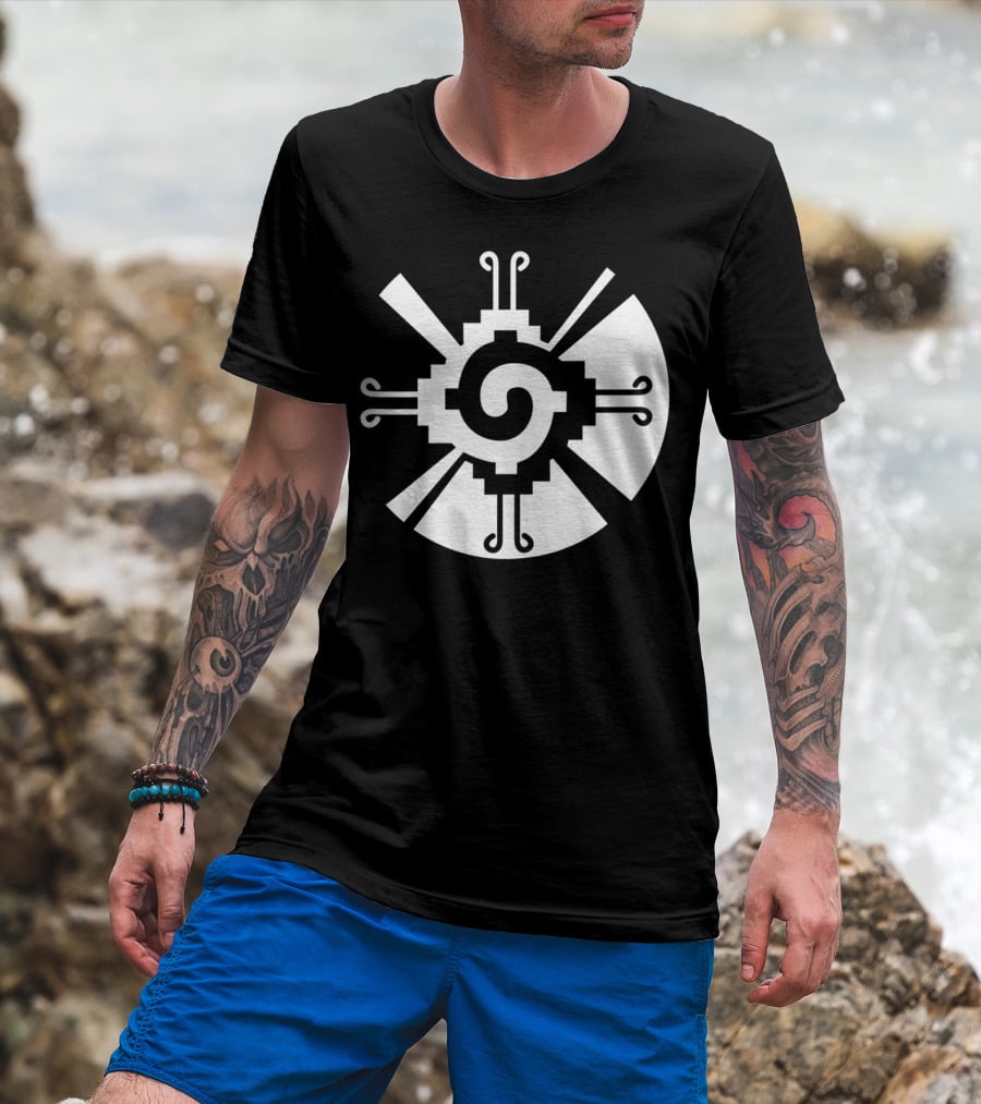 Hunab Ku Mayan Aztec Sacred Symbol Black And White Geometric T-Shirt