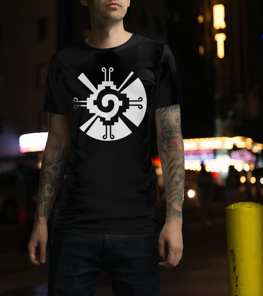 Hunab Ku Mayan Aztec Sacred Symbol Black And White Geometric T-Shirt