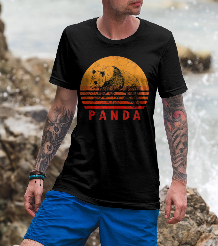 Vintage Panda Bear Sunset Illustration Panda Lover T-Shirt