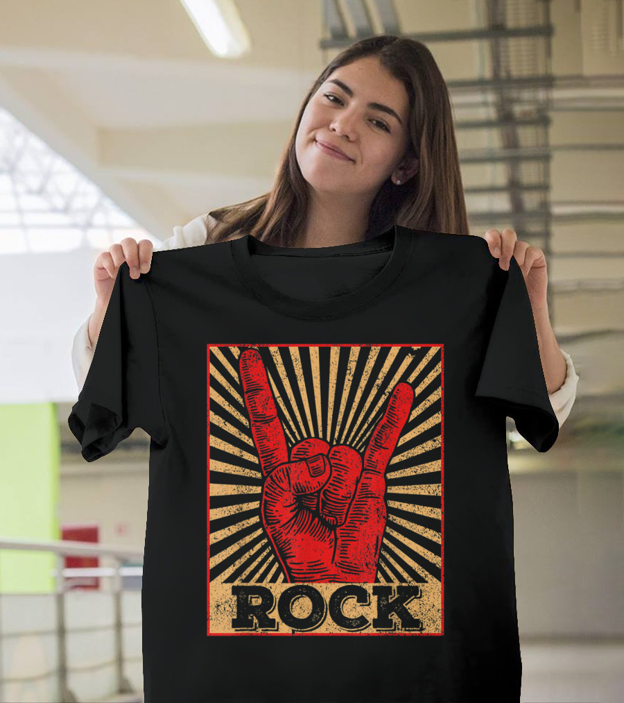 Vintage Rock n Roll Concert Band Hand Gesture Icon with Rock Text T-Shirt