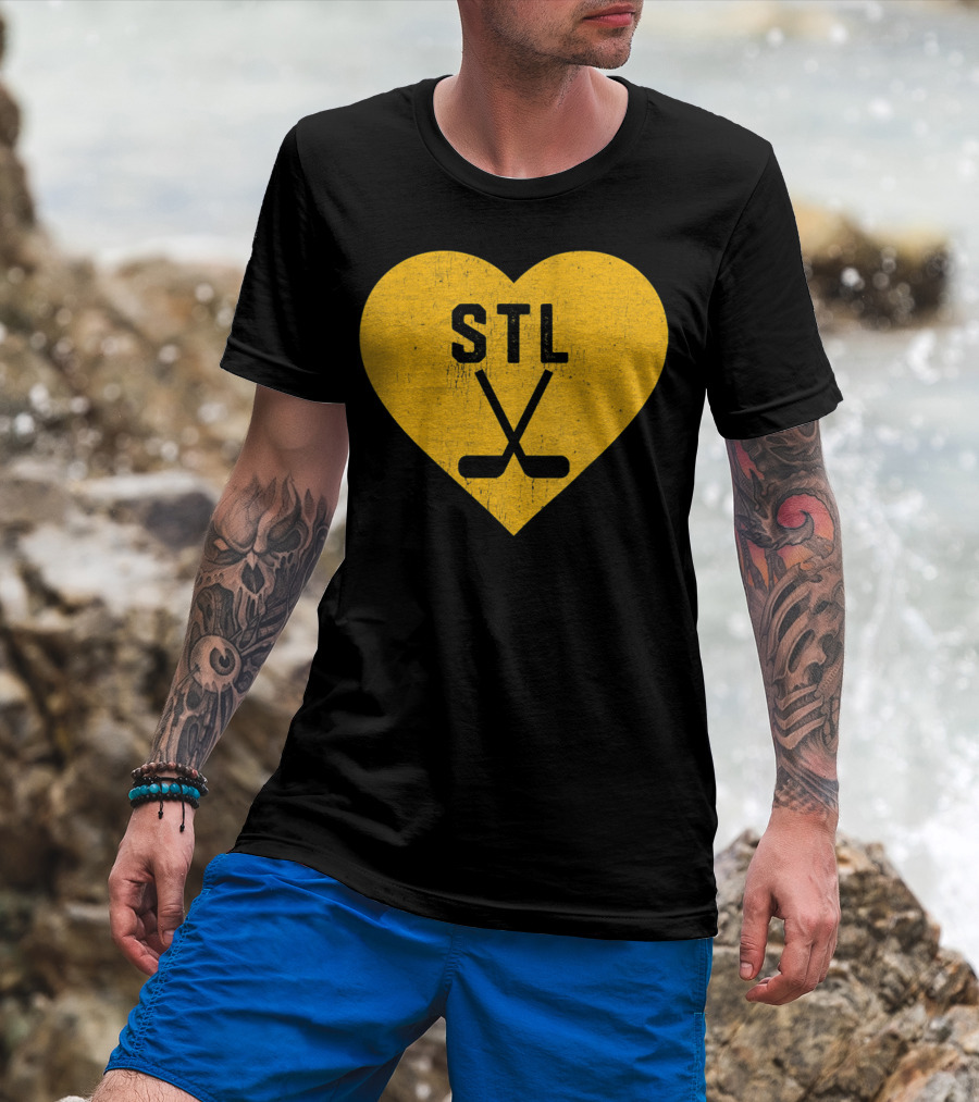 STL Heart With Hockey Sticks St Louis Hockey T-Shirt