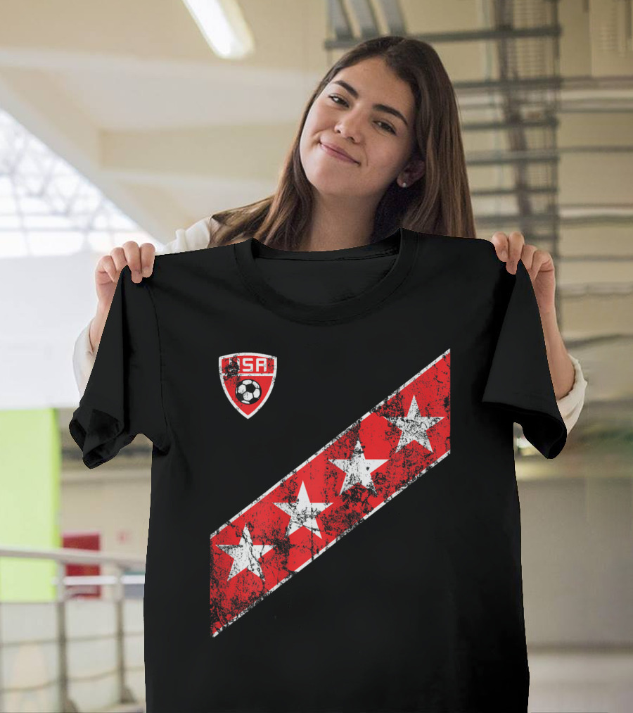 USA Soccer Stars Emblem With Red And White Stripes T-Shirt