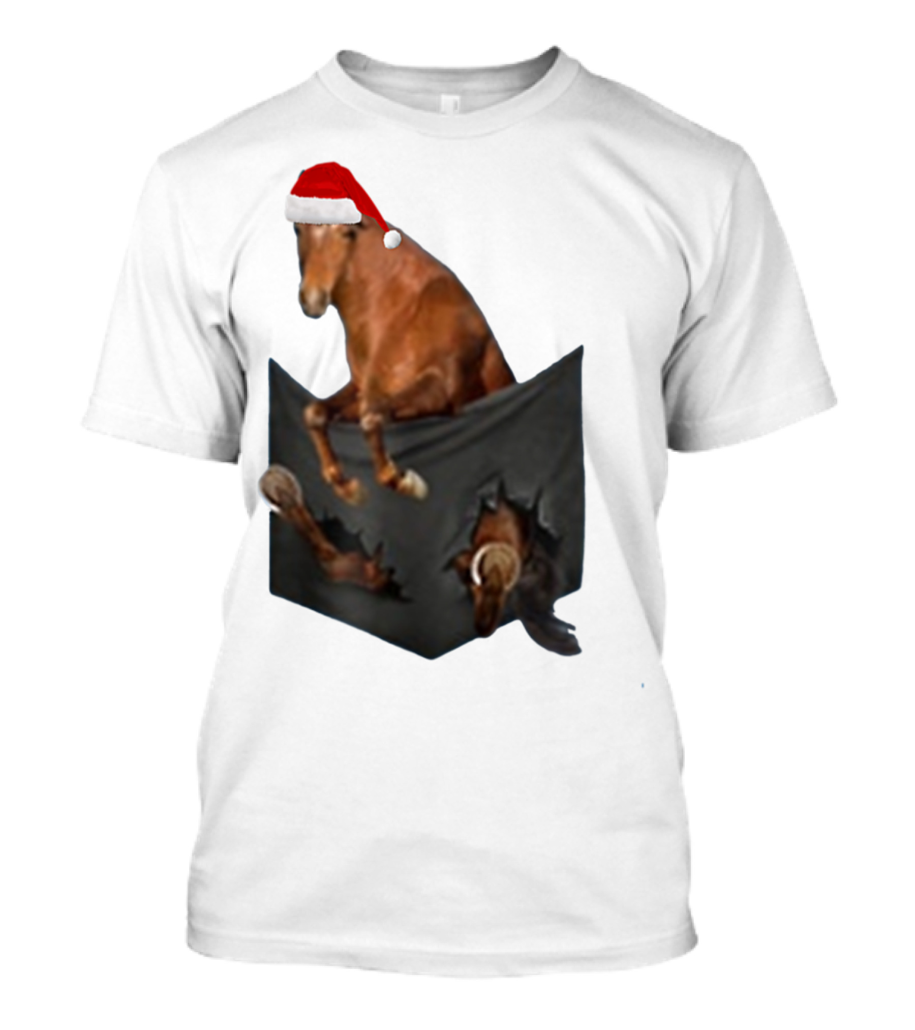 Santa Hat Criollo Horse Bursting From Pocket T-Shirt