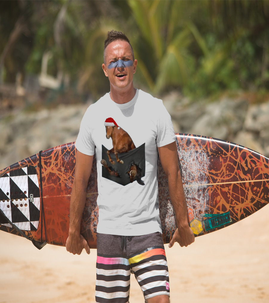 Santa Hat Criollo Horse Bursting From Pocket T-Shirt