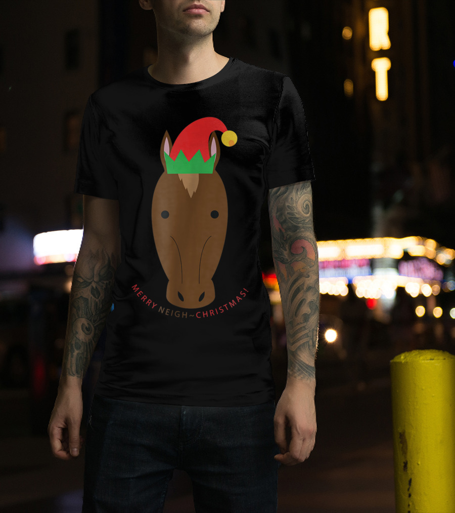 Merry Neigh Christmas Cute Horse Face Character T-Shirt