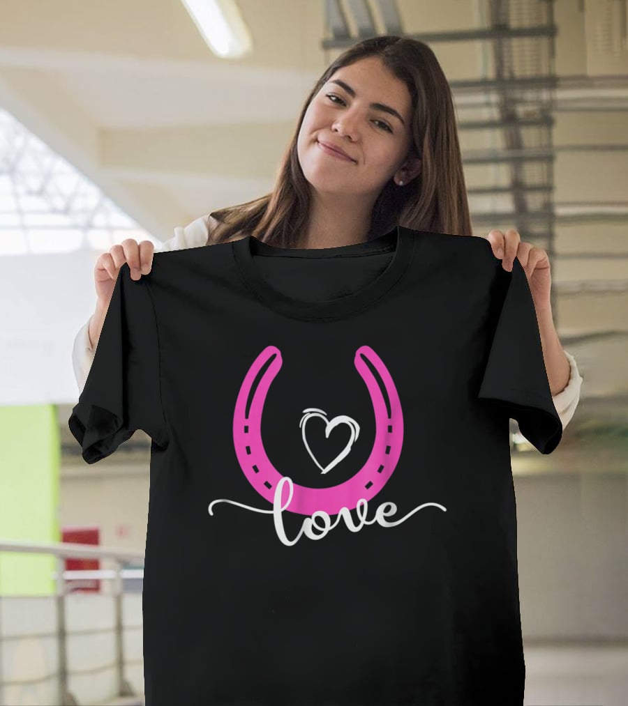 Love Horseshoe Heart Pink Cute Horse T-Shirt