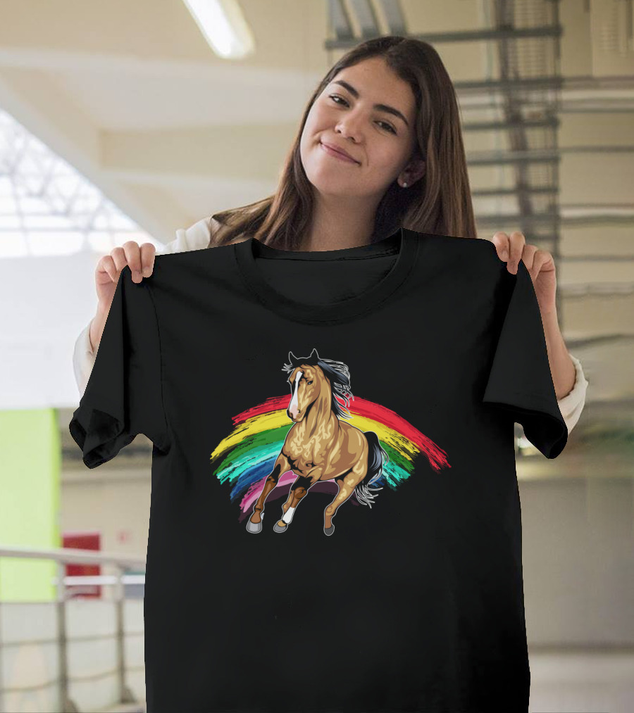 Cute Horse With Vibrant Rainbow For Horse Lovers T-Shirt
