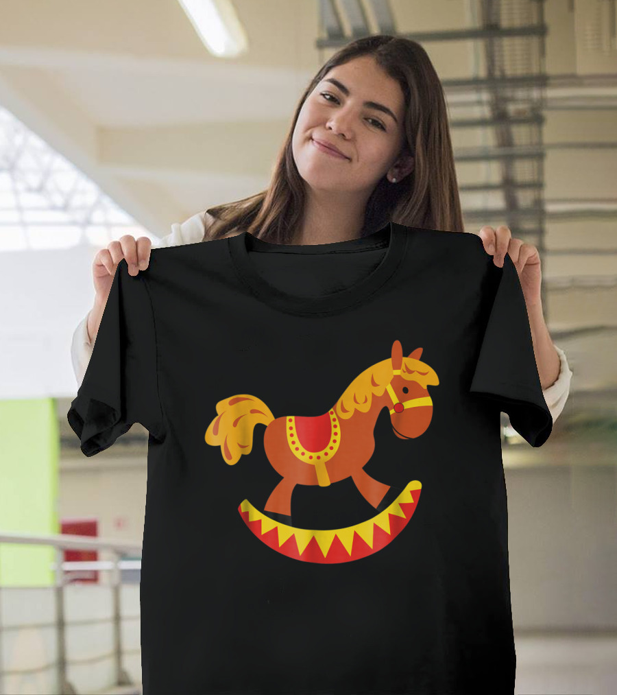 Cute Rocking Horse With Saddle Playful Red And Yellow Toy Pferd T-Shirt