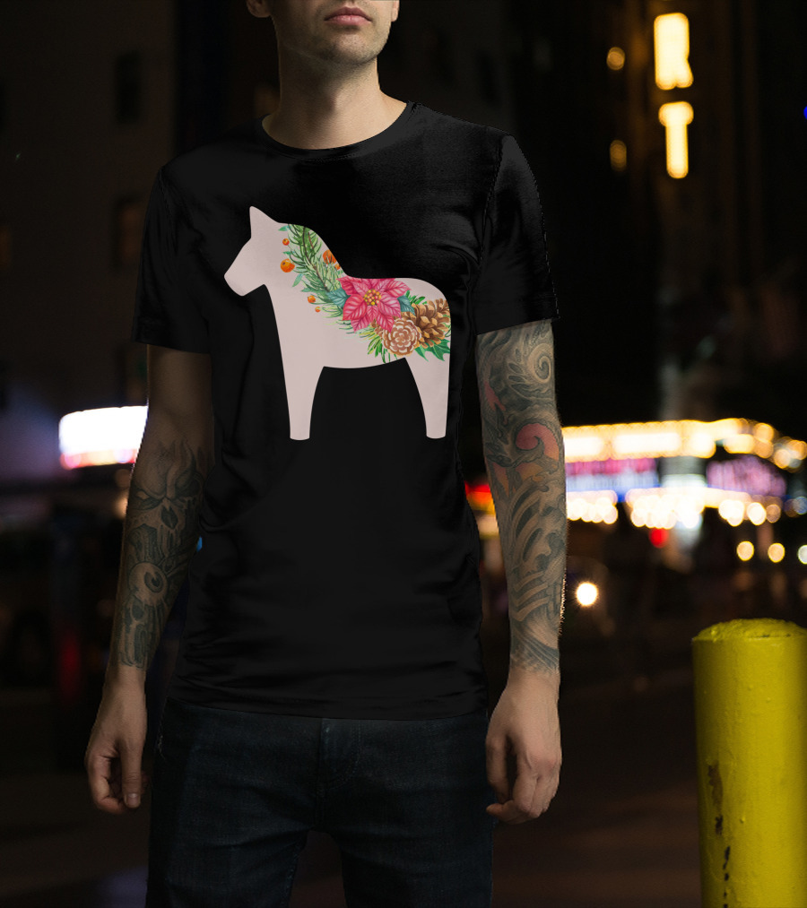 Dala Horse Swedish Christmas Floral Design Sweden T-Shirt