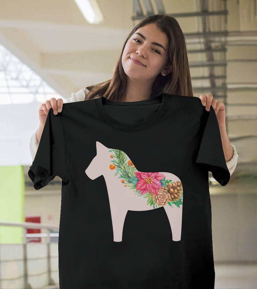 Dala Horse Swedish Christmas Floral Design Sweden T-Shirt