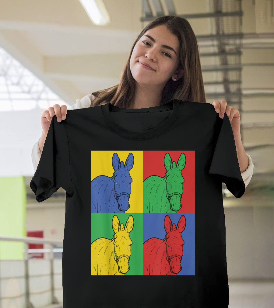 Donkey Pop Art Horse Colorful Four Panel T-Shirt