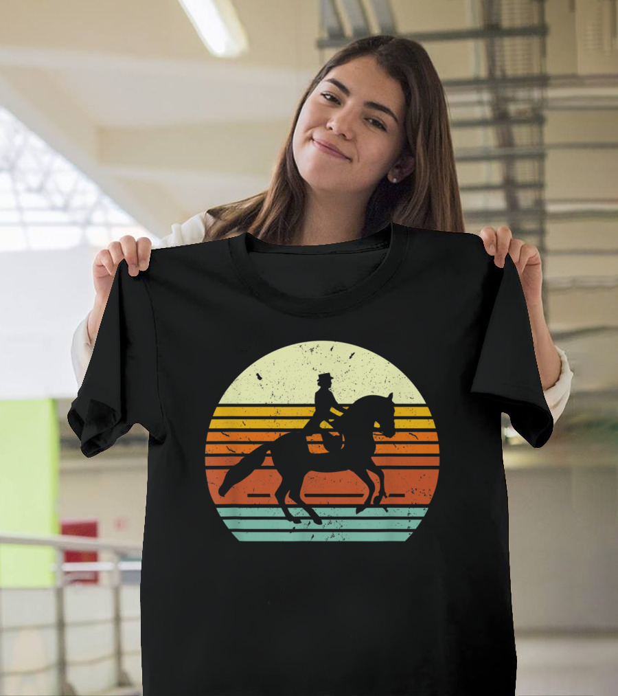 Dressage Horse and English Rider Vintage Sunset T-Shirt