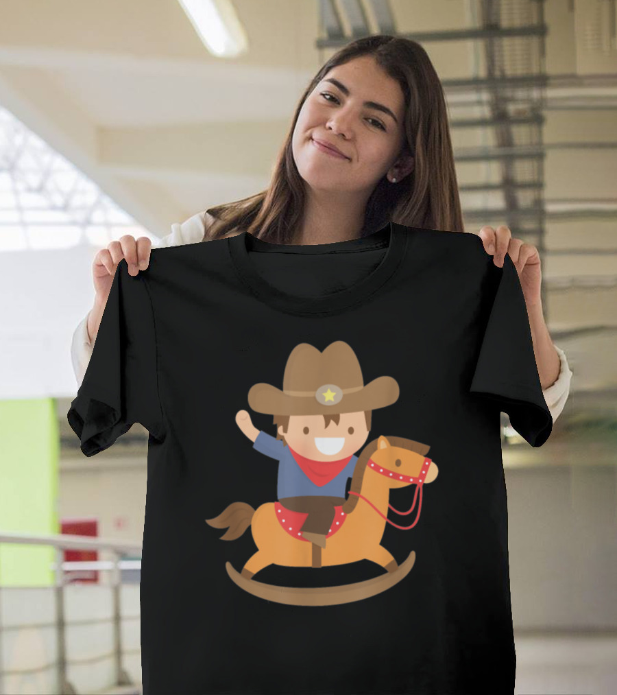 Cute Cowboy Riding Rocking Horse With Hat And Star T-Shirt