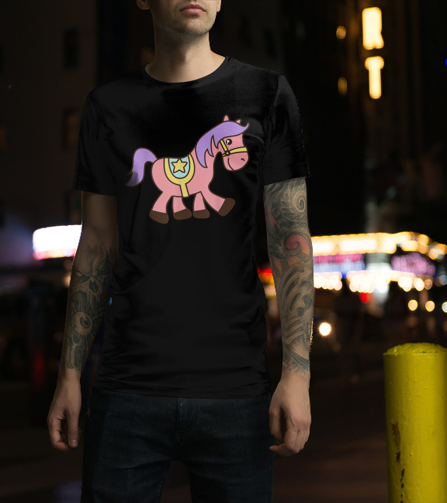 Happy Pink Pony With Purple Mane And Star Saddle T-Shirt