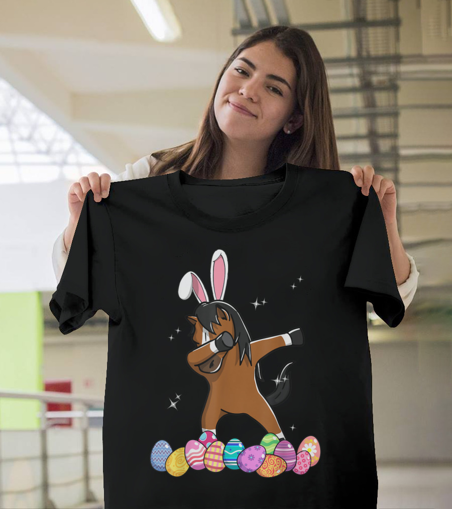 Dabbing Horse with Bunny Ears and Colorful Easter Eggs T-Shirt