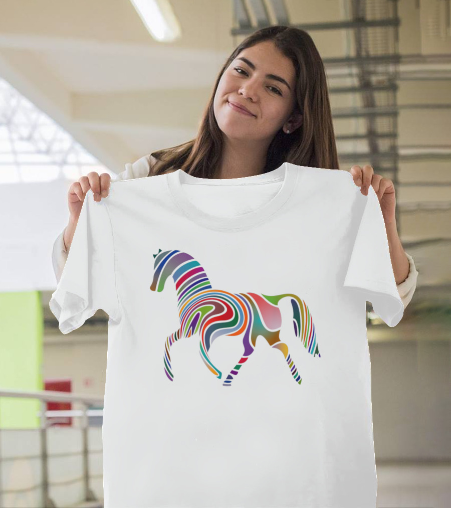 Dancing Rainbow Horse Groovy Psychedelic Stripes T-Shirt