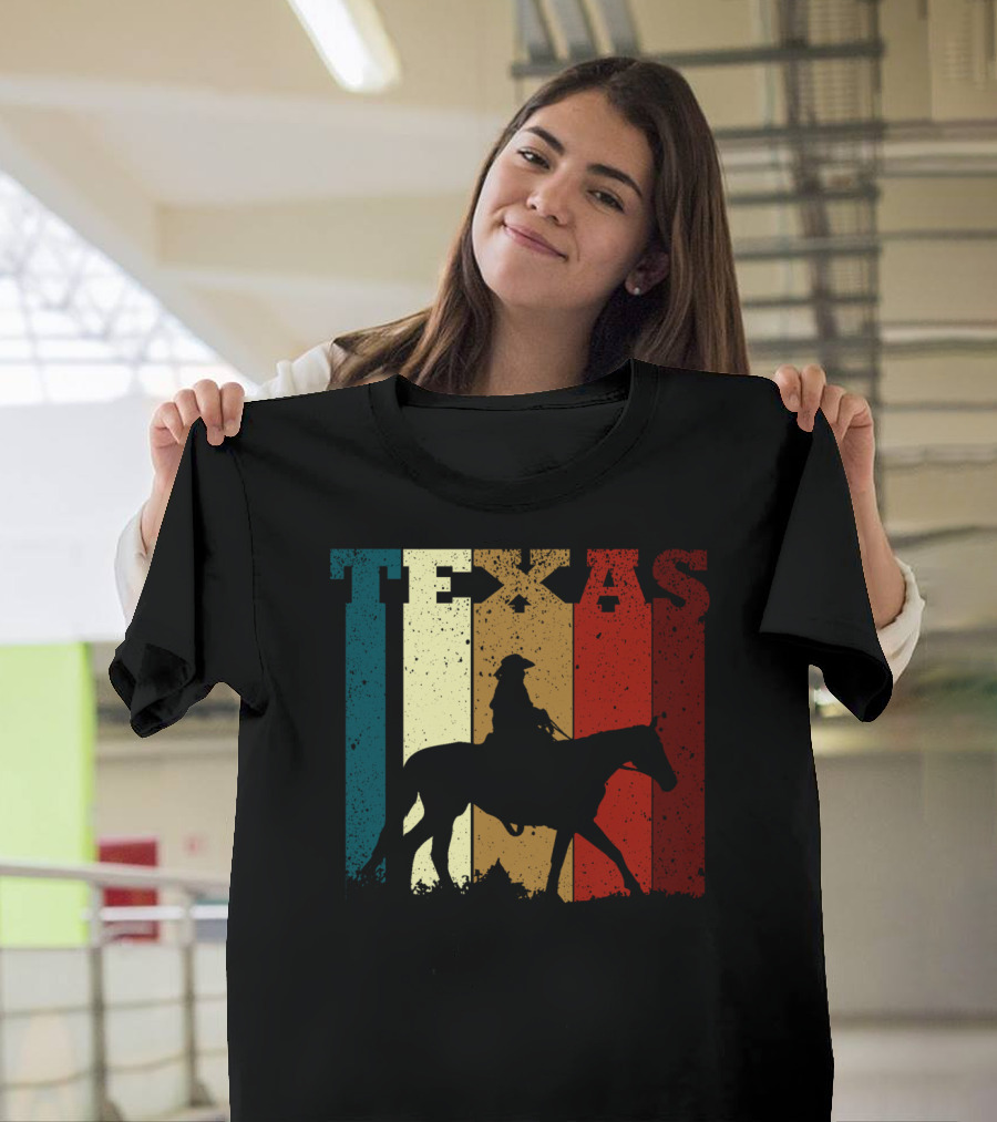 Texas Vintage Cowboy Horse Silhouette Distressed Stripes T-Shirt